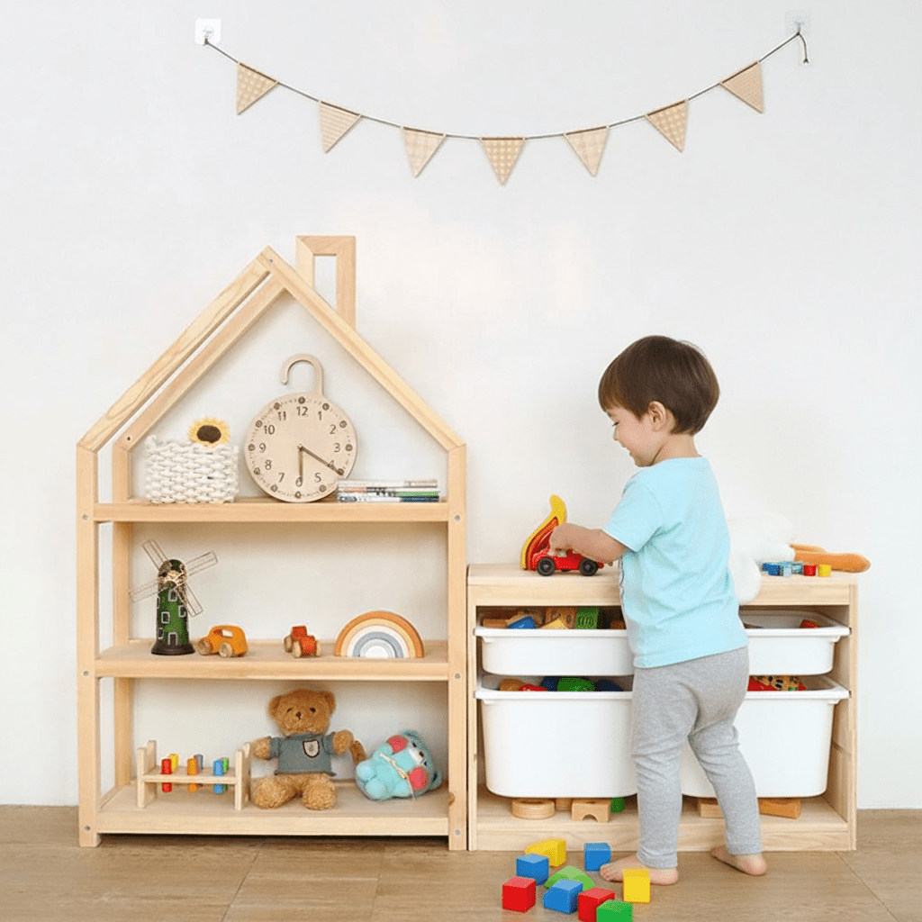 Little House Shelf｜Montessori Solid Wood Storage Set - Nidokid